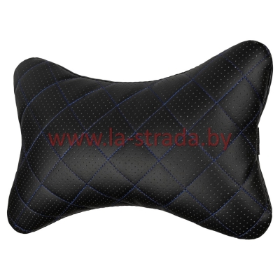 Подушка на подголовник черная + черная вставка РОМБ, синяя прострочка